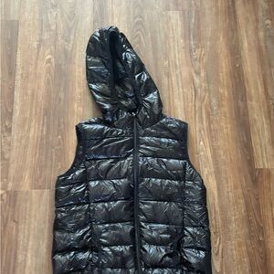 Black Puffer Vest with Hood made with real down